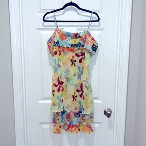 Thalia Sodi yellow layer floral dress XL ruffle y2k 90s bright tropical vintage